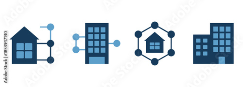 Facility and Amenities Icon Set. Professional smart home symbols and connected building icons for modern residential property management