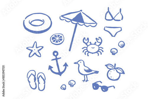 Summer beach doodle icons hand drawn vector illustration