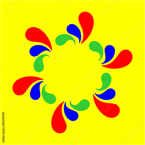 Playful droplets swirl in joyful motion, forming a bright circular dance of color, echoing celebration, unity, rhythm, and endless cheerful summer energy.