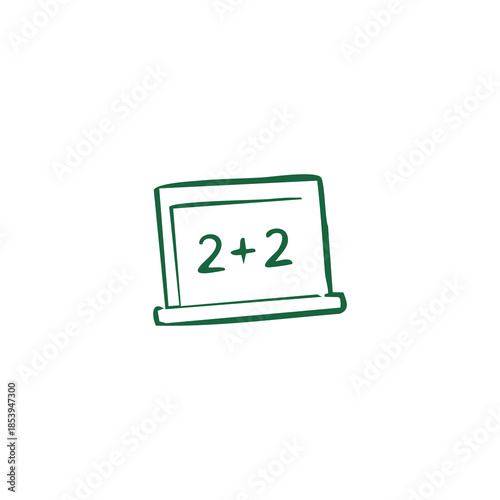 A simple chalkboard illustration displaying the math problem 2+2 in green