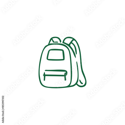 A green backpack outline against a white background; a simple, two-dimensional illustration