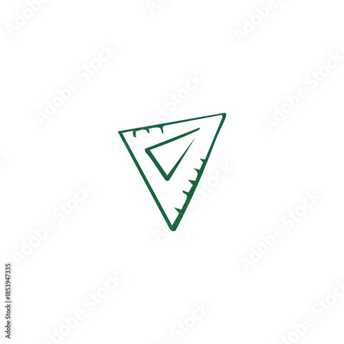 A green triangular symbol with an inner triangle, surrounded by a white background