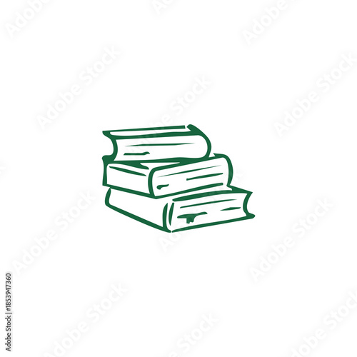 Stacked books, drawn in green on a white background. Simple and clean
