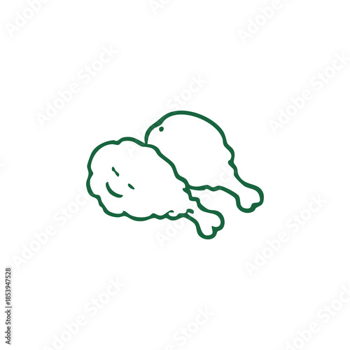 Two green outlined chicken drumsticks on a white background, angled slightly