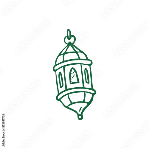 Green sketch of a lantern on white. Hand-drawn illustration for festivals or holidays