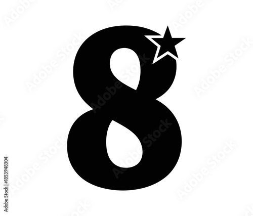 Large black number eight with star symbol
