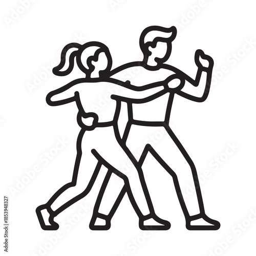 A couple engaged in a passionate dance depicted in a simple line art style