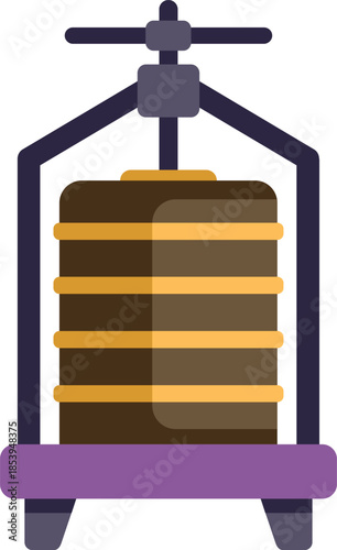 Traditional wooden wine press extracting juice from grapes for winemaking process, winery equipment vector illustration