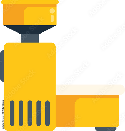 Simple vector illustration of an electric mill grinding wheat into flour, isolated on white background