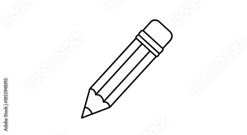 Minimalist black outline of a short wooden pencil with an eraser illustrated in a simple line art doodle style.