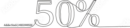 Fifty percent discount symbol rendered in a unique continuous line art style for sales