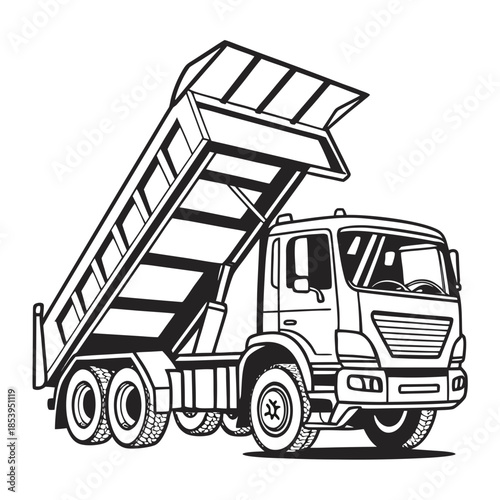 Tipping dump truck in action