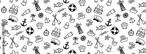 nautical seamless pattern sea sailor ocean doodle hand drawing cute kids children,