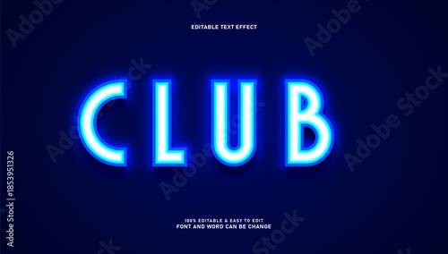 Modern Blue Neon Glowing Club Text Effect on Dark Background