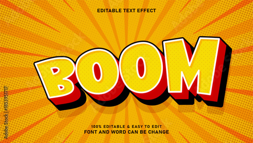Comic Pop Art Boom Text Effect with Sunburst Background