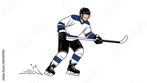 A hockey player in action on the ice with a stick