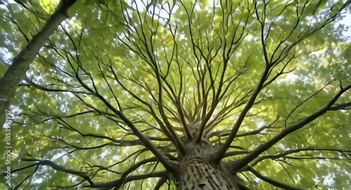 Large green-tree bottom up view.4k video.  
