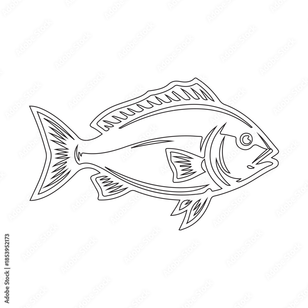 Fototapeta premium Outline drawing of a common fish, perfect for coloring books or simple graphic design projects