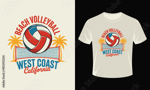 Vintage beach volleyball t-shirt design with west coast theme