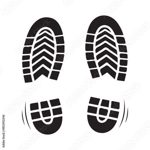 Distinct black shoe print illustration for a single person's walking journey or track