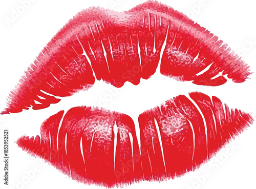 Red lips pattern design with kisses text isolated on white background