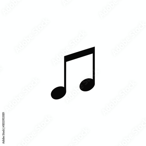 A black musical note, formed by a connected oval and a line, on a white field