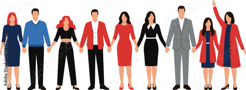 Diverse Business People Holding Hands Flat Illustration Representing Teamwork, Unity, Cooperation, Inclusion, Partnership and Professional Community Concept