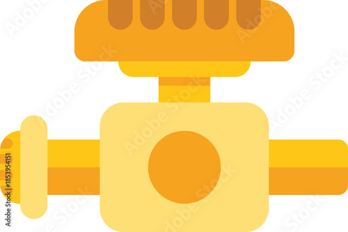 Yellow gas valve with pipeline for plumbing work being done in cartoon style