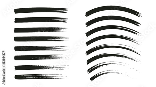 Set of black mascara and black and white cosmetic and paint brushes vector illustration