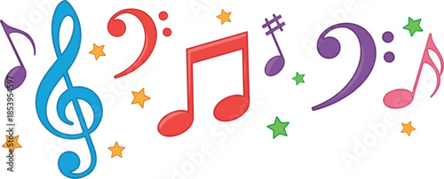 Colorful Music Notes Flat Illustration Vector Featuring Musical Symbols, Melody Icons, Sound Elements and Creative Audio Design Concept