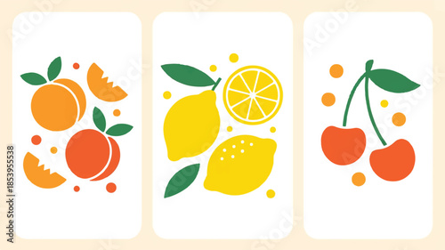 Seamless vector illustration pattern of an autumn background featuring a healthy set of fresh citrus fruits, green leaves, and organic apples in a sweet nature design