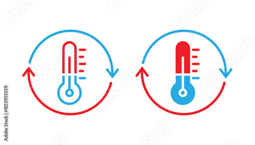 Cooling and heating systems icon. Thermometer climate control icon. Thermometer icon set. Vector illustration