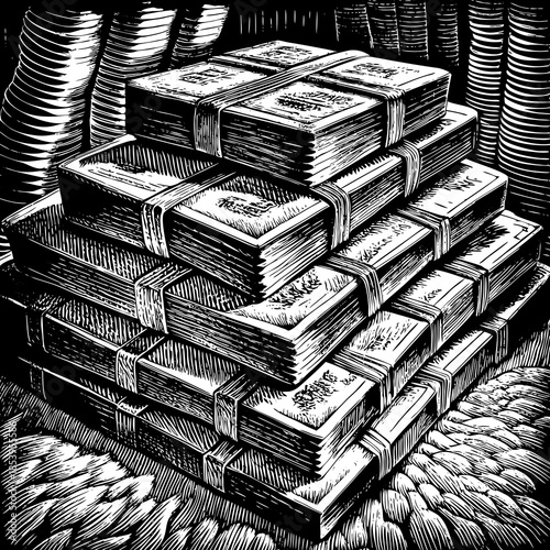 Stacked money bills bundling cash currency.