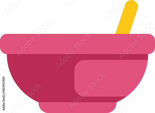 Pink empty bowl with spoon for baby food holding hot porridge with handle for holding