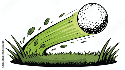 A pristine white golf ball sits on the lush green grass of a summer fairway, ready for a game of leisure and competition under the bright blue sky at the nature-filled golf course