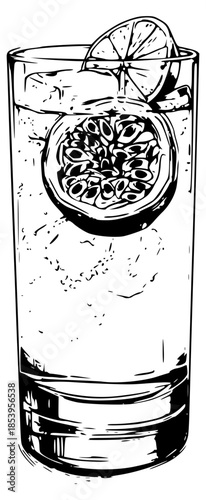 Gin tonic with passion fruit and lime illustration