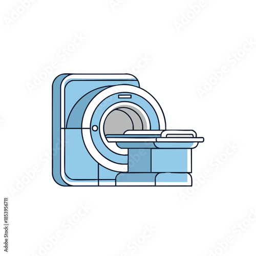 Vector illustration of a medical diagnostic machine in blue and gray tones