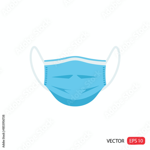 A simple, flat illustration of a blue surgical mask with white ear loops