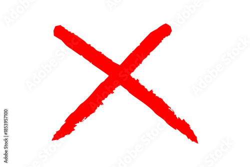 Hand drawn red cross mark with paint brush effect vector illustration. Grunge bold red x sign marker pen or scratch brush effect. Red cross icon, wrong sign, incorrect symbol, cancel or reject sign.