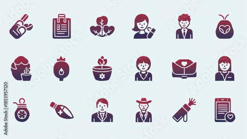 Collection of diverse icons representing various themes and concepts.
