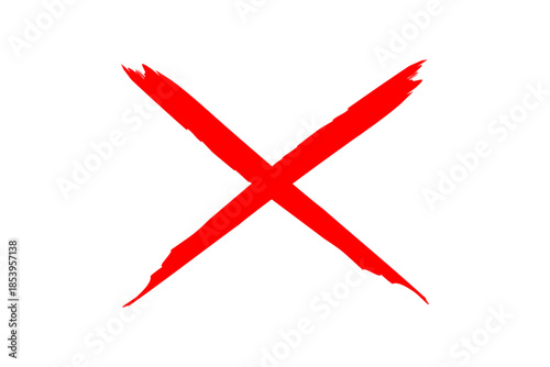 Hand drawn red cross mark with paint brush effect vector illustration. Grunge bold red x sign marker pen or scratch brush effect. Red cross icon, wrong sign, incorrect symbol, cancel or reject sign.