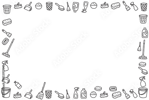 Cleaning Tools Border Vector Illustration with Icons