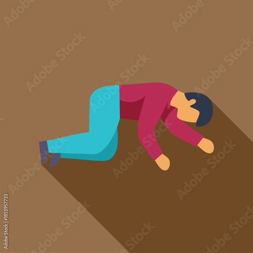 Young man crawling on the ground, depicting exhaustion, illness, or a medical emergency