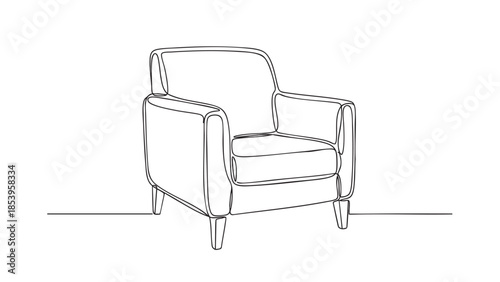 A minimalist single line drawing of a comfortable armchair presented on a clean white background, perfect for modern design concepts.