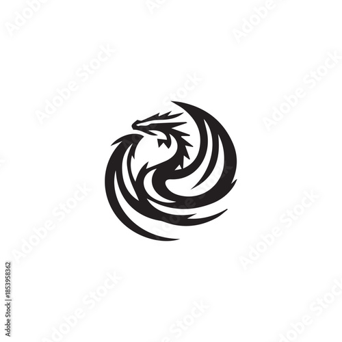 Stylized black dragon forming a circular tribal design
