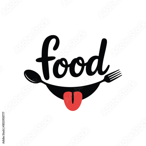 vector of the word food with a smiling mouth and tongue, representing joy and deliciousness of eating