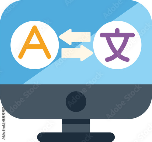 Computer is translating the character a to a foreign character, showing the concept of translation technology