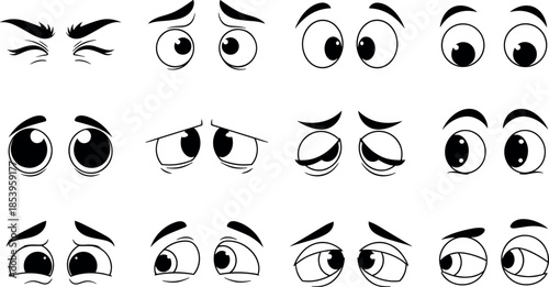 Cartoon Eyes Expression Vector Set Featuring Emotional Looks, Funny Reactions, Facial Gestures, Character Design Elements and Comic Style Illustration