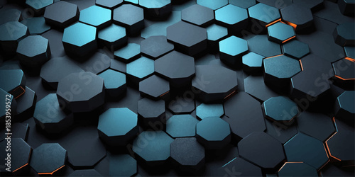 High-tech blue and navy blue hexagonal structure symbolizing connectivity and modern engineering