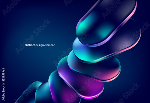 Abstract vector background of 3D glass geometric shapes. Transparent iridescent ovals and circles for poster and presentation design.